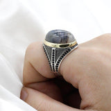 Big Natural Agate Stone 925 Sterling Silver Vintage Ring - ringsuniverse