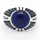 Antique Lapis Lazuli Round Natural Blue Stone Male Ring - ringsuniverse