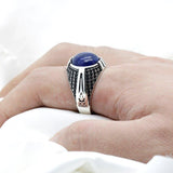 Antique Lapis Lazuli Round Natural Blue Stone Male Ring - ringsuniverse