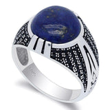 Antique Lapis Lazuli Round Natural Blue Stone Male Ring - ringsuniverse