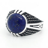 Antique Lapis Lazuli Round Natural Blue Stone Male Ring - ringsuniverse