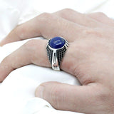 Antique Lapis Lazuli Round Natural Blue Stone Male Ring - ringsuniverse