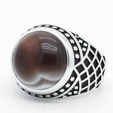 New Vintage Men Ring with Natural Agate Stone in Sterling Silver - ringsuniverse