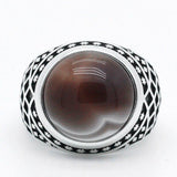 New Vintage Men Ring with Natural Agate Stone in Sterling Silver - ringsuniverse