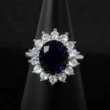 Fashionable Oval Lab Sapphire Sunflower Design Ring - Rings Universe