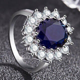 Fashionable Oval Lab Sapphire Sunflower Design Ring - Rings Universe