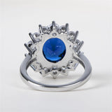 Fashionable Oval Lab Sapphire Sunflower Design Ring - Rings Universe