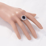 Fashionable Oval Lab Sapphire Sunflower Design Ring - Rings Universe
