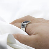 Silver Black Agate Clear CZ Diamonds Fashion Ring - ringsuniverse