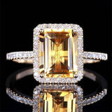 Luxury Square Citrine Ring with Zircons - Rings Universe