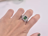 New Luxury Green Color Princess Cut silver ring - ringsuniverse