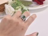 New Luxury Green Color Princess Cut silver ring - ringsuniverse