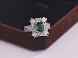 New Luxury Green Color Princess Cut silver ring - ringsuniverse