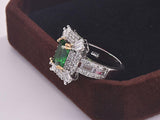 New Luxury Green Color Princess Cut silver ring - ringsuniverse