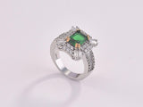 New Luxury Green Color Princess Cut silver ring - ringsuniverse