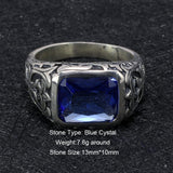 Vintage Engraved Flower Blue Lab Created Sapphire Men - Rings Universe