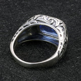 Vintage Engraved Flower Blue Lab Created Sapphire Men - Rings Universe
