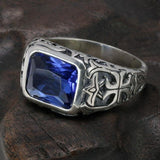 Vintage Engraved Flower Blue Lab Created Sapphire Men - Rings Universe