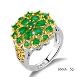 Luxury Flower Design Hollow out Silver Emerald Ring - Rings Universe