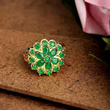Luxury Flower Design Hollow out Silver Emerald Ring - Rings Universe