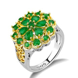 Luxury Flower Design Hollow out Silver Emerald Ring - Rings Universe