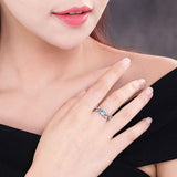 Fashion Hollowed out Flowers Lab Created Aquamarine Ring - Rings Universe