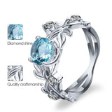 Fashion Hollowed out Flowers Lab Created Aquamarine Ring - Rings Universe