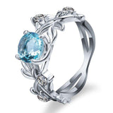 Fashion Hollowed out Flowers Lab Created Aquamarine Ring - Rings Universe