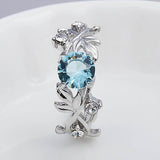 Fashion Hollowed out Flowers Lab Created Aquamarine Ring - Rings Universe