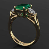 New Design Gold Color Rectangle Lab Emerald Gemstone Ring - Rings Universe