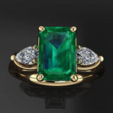 New Design Gold Color Rectangle Lab Emerald Gemstone Ring - Rings Universe