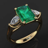 New Design Gold Color Rectangle Lab Emerald Gemstone Ring - Rings Universe