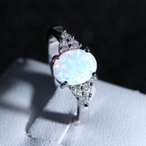 Vintage Design Oval White Created Opal Gemstone Ring - Rings Universe