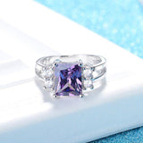 Fashion Jewelry Rectangle Amethyst AAA Zircon Crystals Ring - Rings Universe