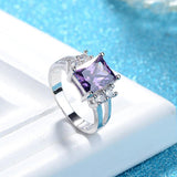 Fashion Jewelry Rectangle Amethyst AAA Zircon Crystals Ring - Rings Universe