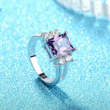 Fashion Jewelry Rectangle Amethyst AAA Zircon Crystals Ring - Rings Universe