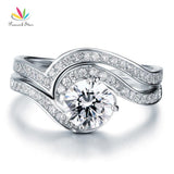 Delightful Silver 2-Pcs Lab Diamond Anniversary Engagement Ring Set - ringsuniverse