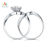 Delightful Silver 2-Pcs Lab Diamond Anniversary Engagement Ring Set - Rings Universe
