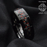 Carbon Fiber Black and Red Men's Tungsten Ring