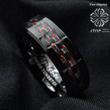 Carbon Fiber 8mm Black and Red Men's Tungsten Trendy Wedding Ring - ringsuniverse
