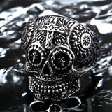 Colorful Gothic Gold Carving Kapala Skull Rings