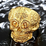Colorful Gothic Gold Carving Kapala Skull Rings - ringsuniverse