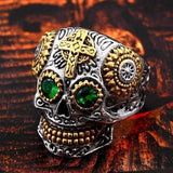 Colorful Gothic Gold Carving Kapala Skull Rings - ringsuniverse