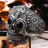 Colorful Gothic Gold Carving Kapala Skull Rings - ringsuniverse