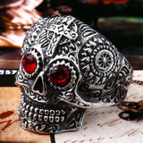 Colorful Gothic Gold Carving Kapala Skull Rings - ringsuniverse