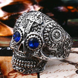 Colorful Gothic Gold Carving Kapala Skull Rings - ringsuniverse
