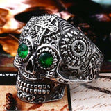 Colorful Gothic Gold Carving Kapala Skull Rings - ringsuniverse
