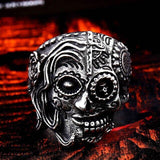 Colorful Gothic Gold Carving Kapala Skull Rings - ringsuniverse
