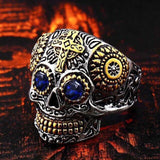 Colorful Gothic Gold Carving Kapala Skull Rings - ringsuniverse