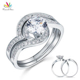 Delightful Silver 2-Pcs Lab Diamond Anniversary Engagement Ring Set - ringsuniverse